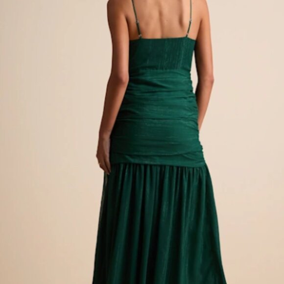 Stunning Soiree Emerald Lurex Ruched Midi Dress - Picture 2 of 3